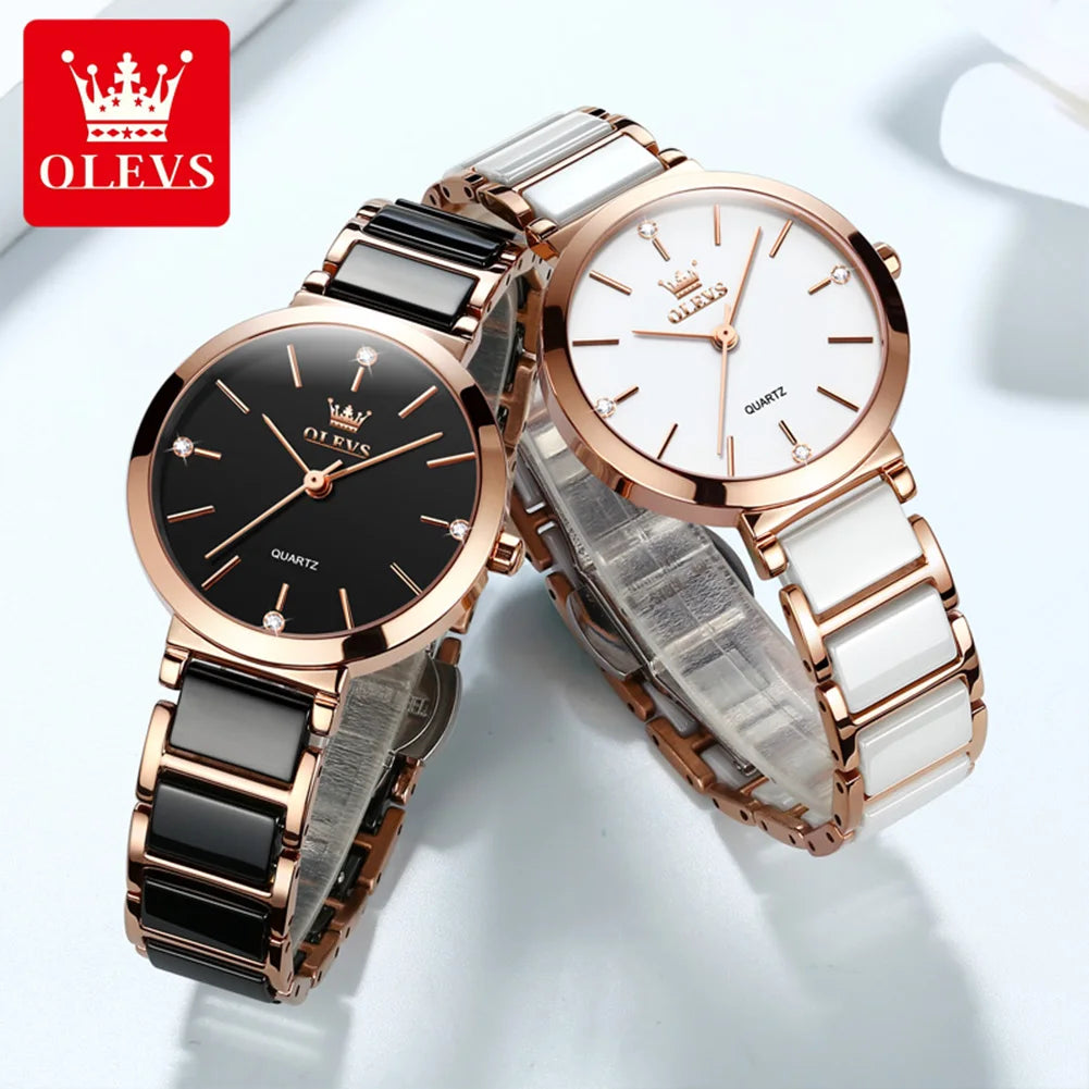 OLEVS Fashion Elegant Watch for Women Japanese Movement Ceramics Strap Luxury Ladies Bracelet Quartz Watches Gifts Reloj Mujer
