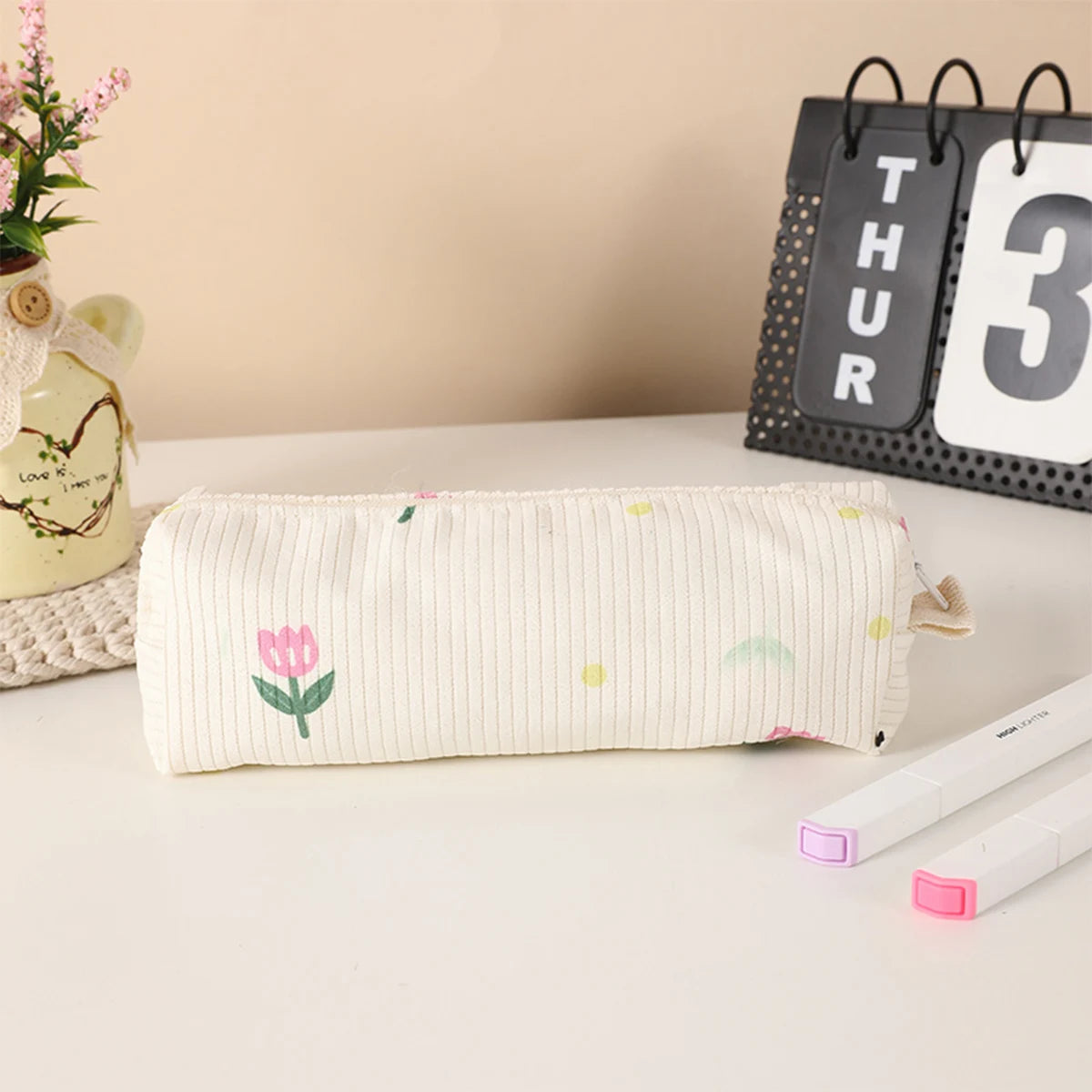 1 Pc Retro Floral Print Pencil Case, Office Desktop Finishing Storage Items Pencil Case, Small Fresh Stationery Storage Bag