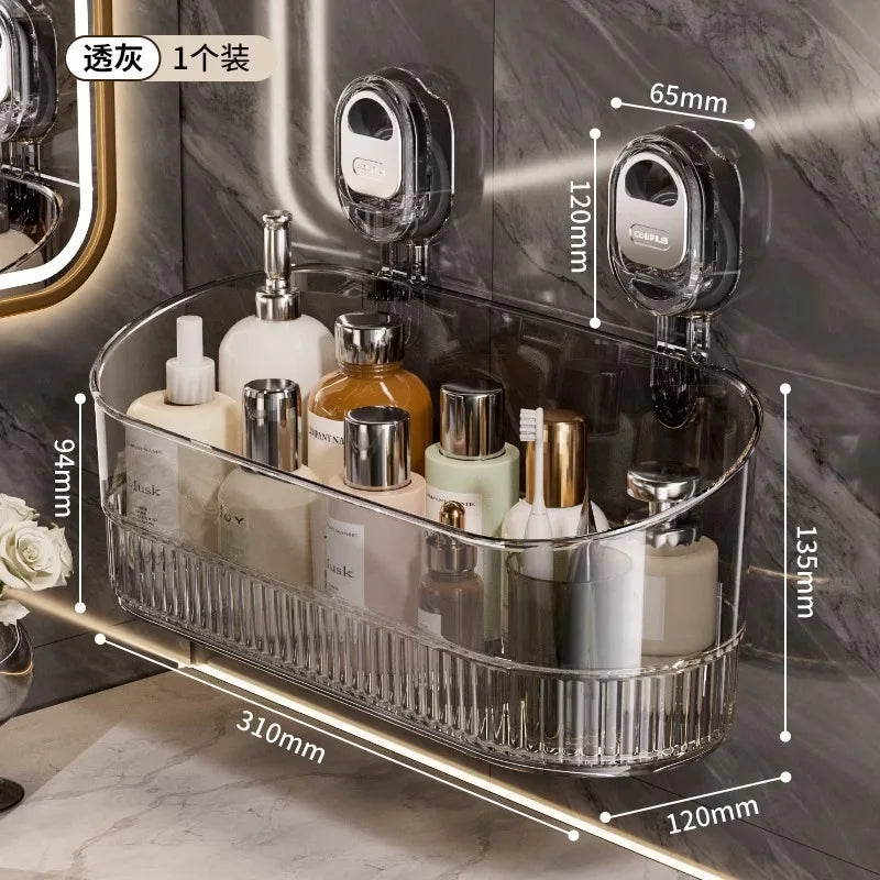 Bathroom Large Suction Cup Rack Shower Gel Hanging Basket in The Bathroom Wall-mounted Storage Rack Cosmetics Storage Box
