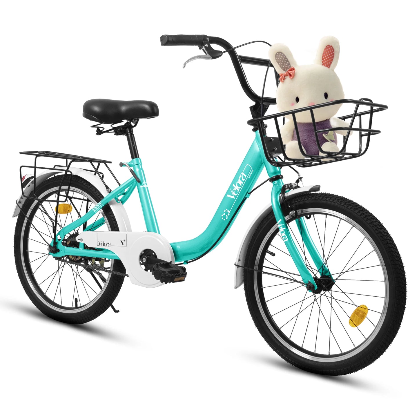20 Inch Kids Bike for Boys Girls, 1 Speed Kids Bicycle with Basket, Rear Seat, Chain Guard, Coaster Brake, V-Brake, Steel Frame