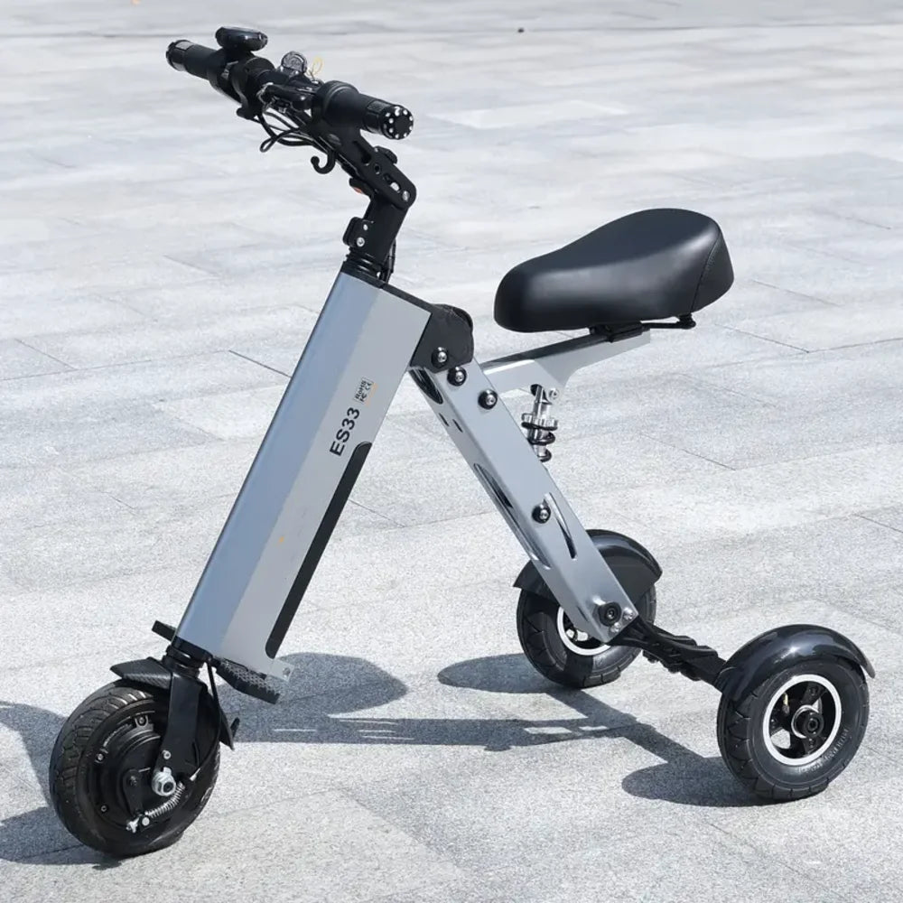 Electric Scooter 3 Wheels Foldable Trike with Seat for Adults, Light Weight Mobility 10 Inch Pneumatic Tires Tricycle