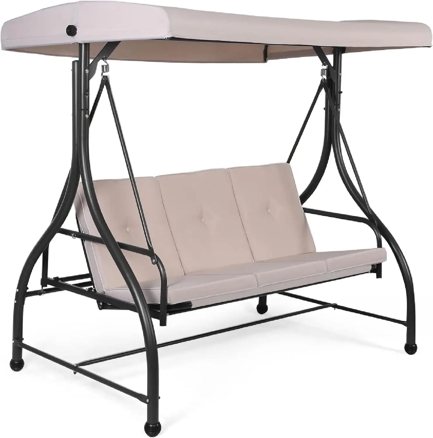 Garden Swing Chair, with Adjustable Canopy and Cushions, Outdoor Patio Hammock Convertible Bench, Patio Swing Bench