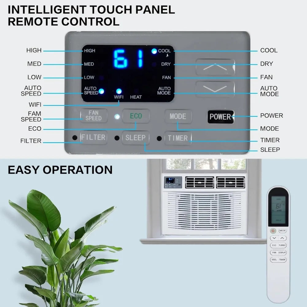 8000 BTU air conditioning window unit with heat, 4-in-1 window air conditioning unit cooler, heater, dehumidifier, and timer