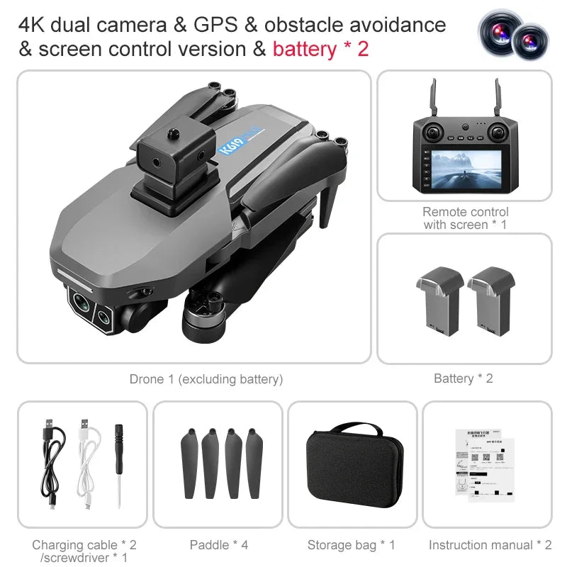 2025 K619 MAX Drone 4K HD Dual-Camera with Screen Remote Control 5G GPS Brushless Obstacle Avoidance RC Quadcopter Toys Gifts