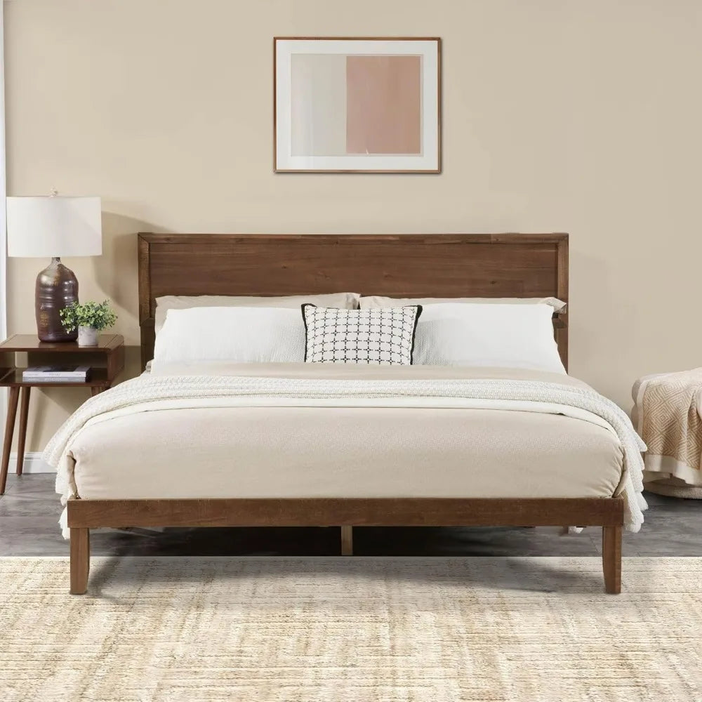 Wood  Bed Frame,Wooden King Platform Bed Frame with Headboard,Sturdy Rubber Modern Home Style Bed Frame for Bedroom (Ki