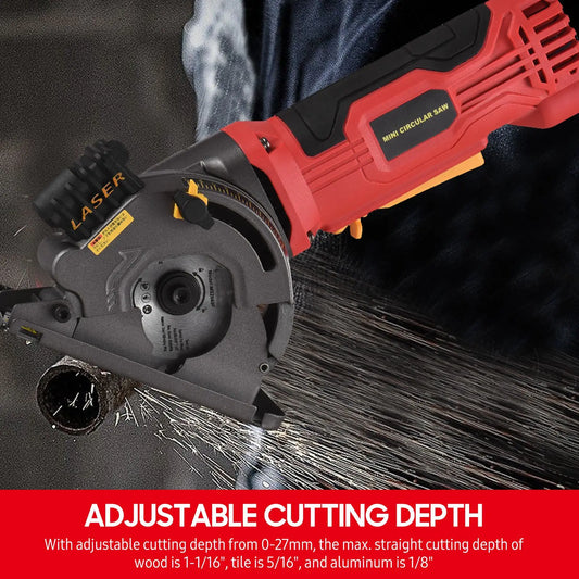 580W 4.8A 3700RPM Mini Circular Saw Corded 4 Amp Electric Compact Circular Saw with Laser Guide Scale Ruler Vacuum Port 3 Blades