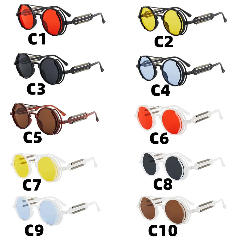 Steampunk Round Sunglasses for Men Luxury Designer Metal Frame Unisex Sun Glasses Men Women Outdoor Riding Sports Sunglasses