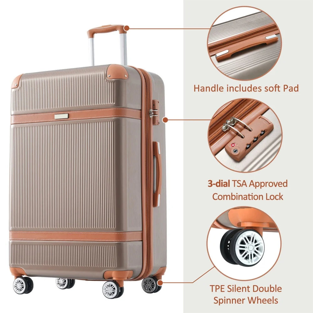20"/24"/28" Double Spinner Wheels Suitcase with TSA Lock 3pcs Durable ABS Hardshell Luggage Sets Travel Suitcase Rolling Luggage