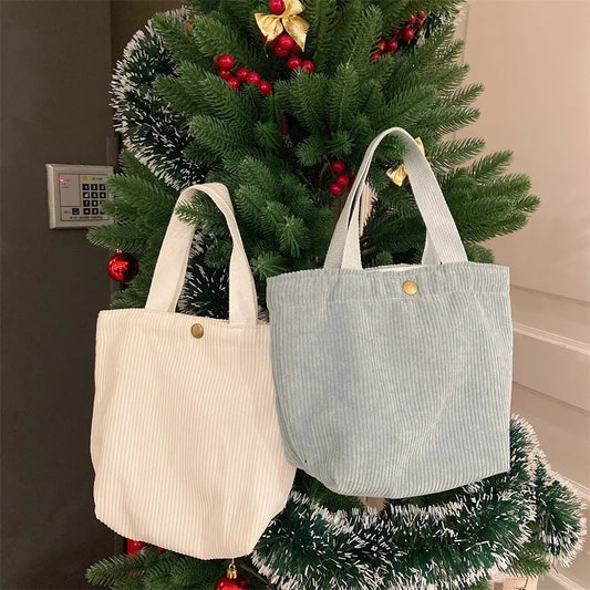 Cute Corduroy Shopper Tote Bag Woman Girls Lady Travel Shopping Cloth Handbags Lunch Bag Small Portable Hand Pouch Bag Organizer