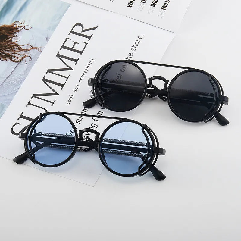 Steampunk Round Sunglasses for Men Luxury Designer Metal Frame Unisex Sun Glasses Men Women Outdoor Riding Sports Sunglasses