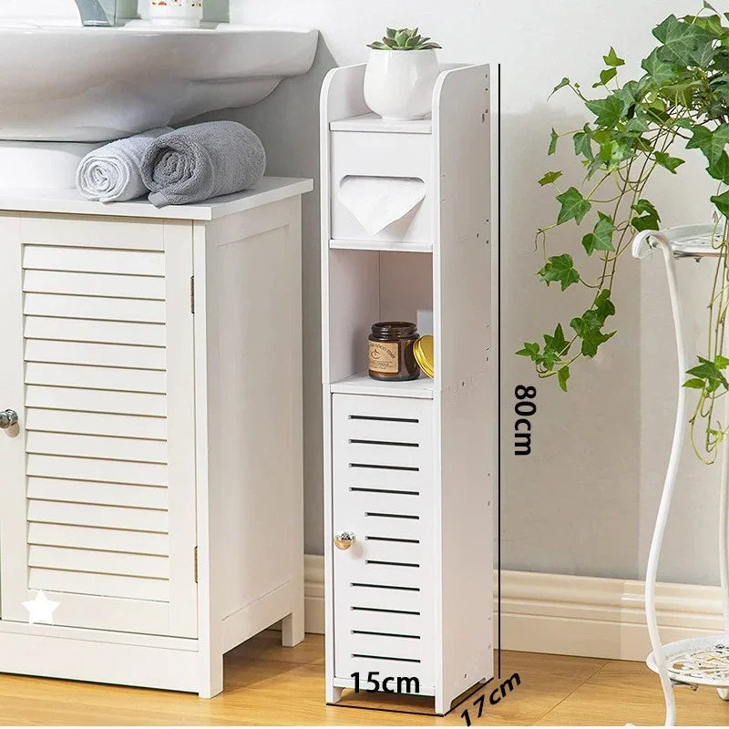 Bathroom Storage Cabinet Toilet Paper Narrow Holder Stand Save Space Multi Layered Bathroom Cabinet Large Capacity Storage Shelf