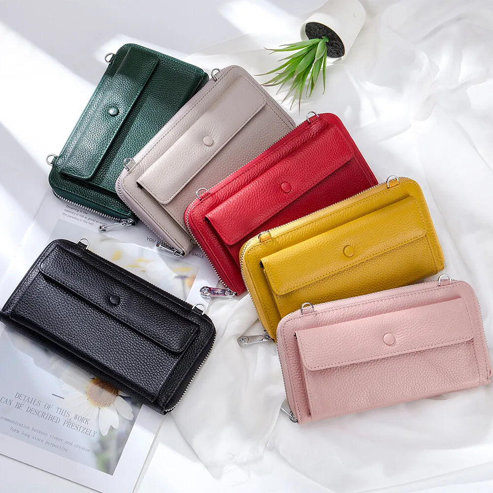 New Women Handbags Female Genuine Leather Shoulder Bags Multi Functional Large Capacity Crossbody Bags Touch Screen Phone Bag
