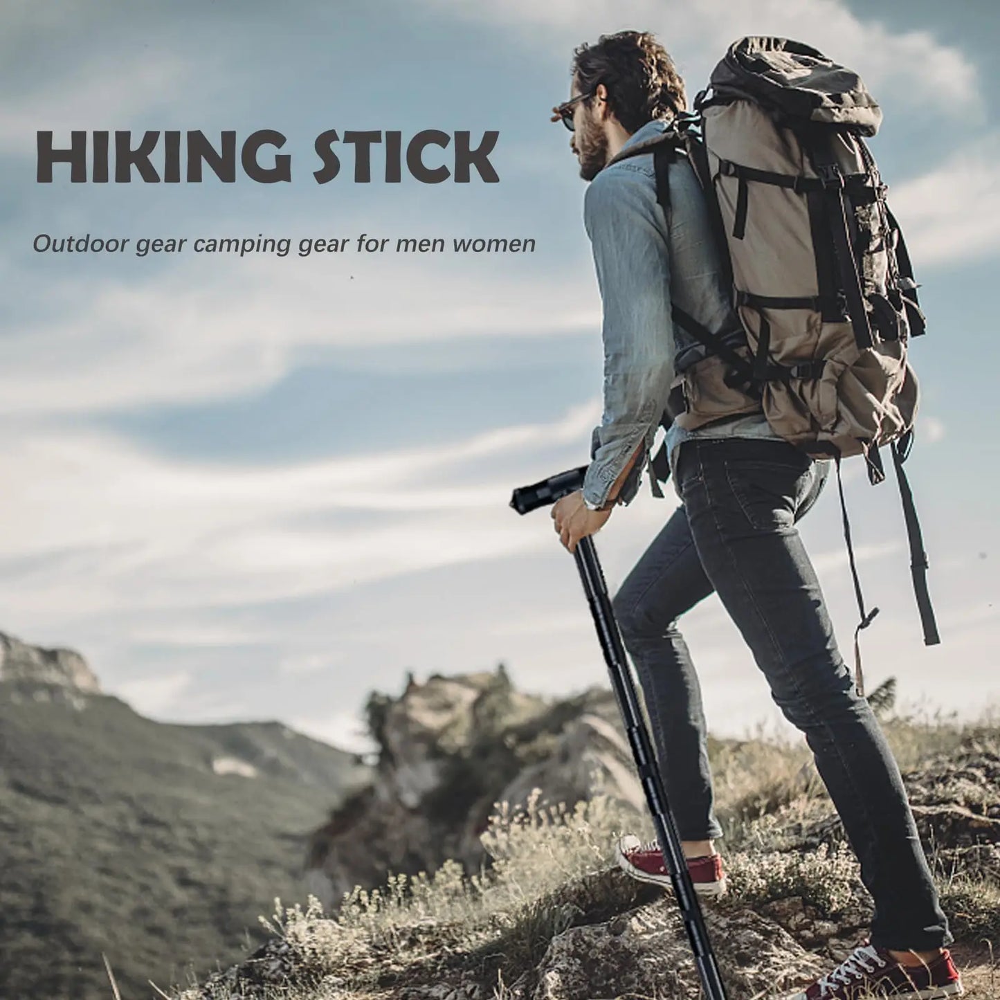 Multifunction Trekking Poles Mountaineering Collapsible Telescopic Sticks Lightweight Walking Hiking Stick Climbing Stick