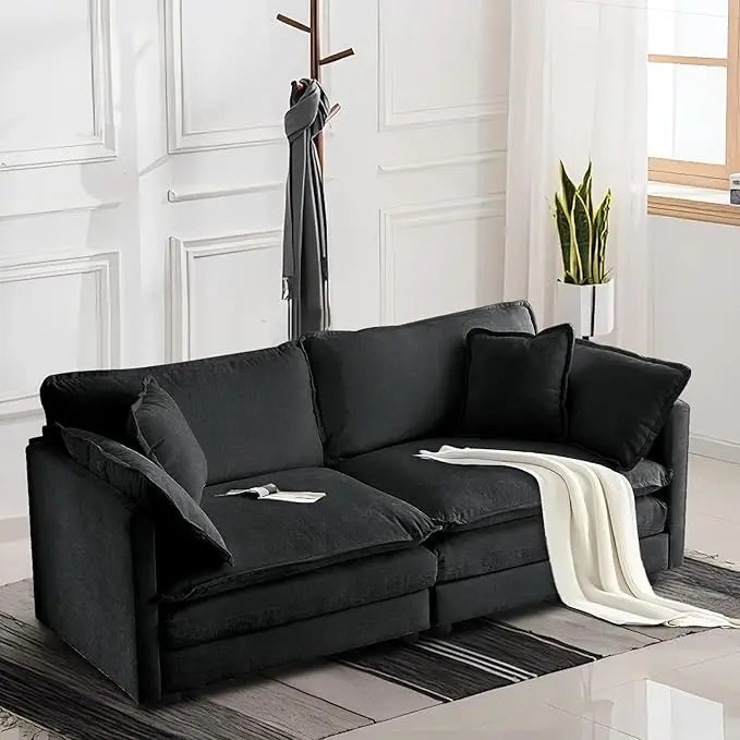 Chenille Sectional Sofa, Comfy Modular Loveseat Sofa, Modern 2-Seat Couch Deep Seat Sofa Set for Living Room