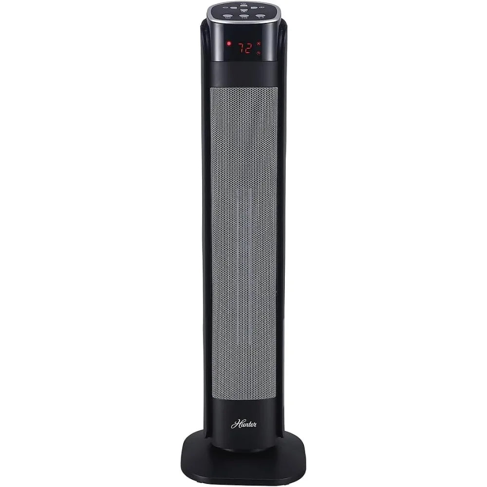 Deluxe Digital 30" Ceramic Oscillating Tower Space Heater with Remote Control, Black, Easy to read digital display
