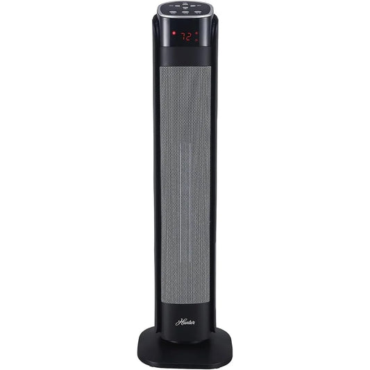 Deluxe Digital 30" Ceramic Oscillating Tower Space Heater with Remote Control, Black, Easy to read digital display