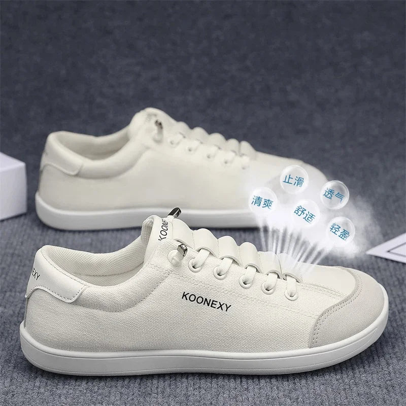 Mens Wide Toe Barefoot Shoes Unisex Canvse Casual Sneakers Lightweight Adjustable Slip on Walking Shoes for Male Zero Drop Flats