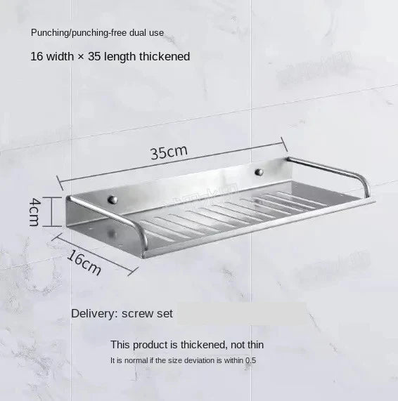 Bathroom Shelf Organizer Storage Wall Mounted Shelves Kitchen Shower Rack Stainless Steel Shampoo Holder Drain Water Accessories