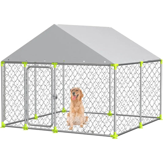 Very /7.5'x7.5' Large Outdoor Dog Kennel With Roof,Large Dog Run Enclosure,Heavy Duty Outside Dog House, Waterproof UV-Resistant
