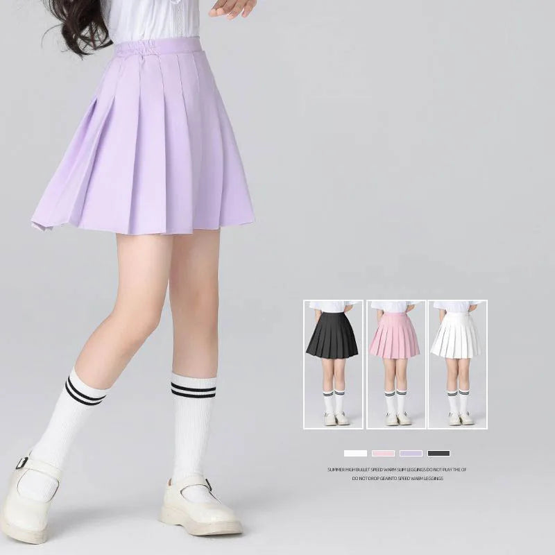 Children Kids Girls Skirts Summer New Infant Babys Girls Preppy Pleated Skirts Solid Trendy 4-14Y Junior Girls Ruched Cullottes
