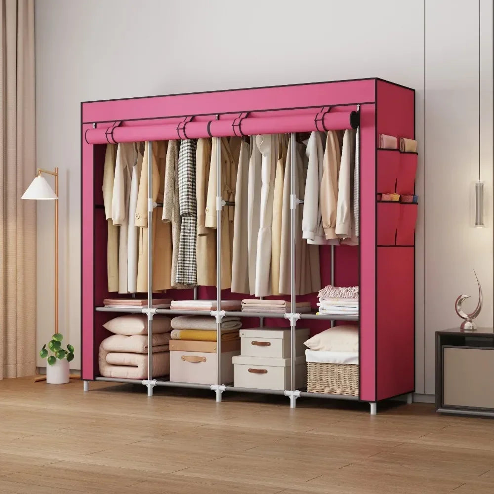Simple Wardrobe Rental Room Fabric Cabinet Thickened All Steel Frame Wardrobe Household Bedroom Thickened Fabric Cabinet