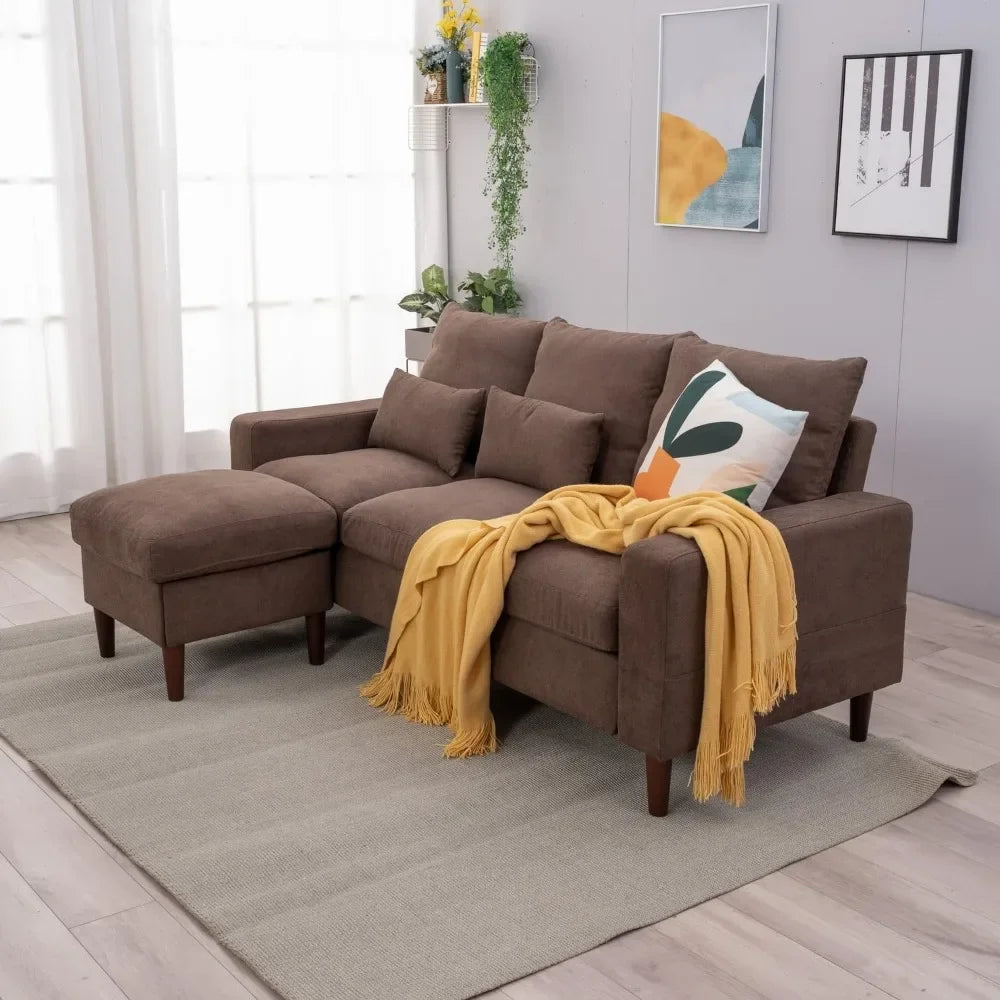 3 Seater Sofa with Ottoman Footstool Sofa Set, L Shape Corner Convertible Chaise Sofa,Couch Furniture for Living Room