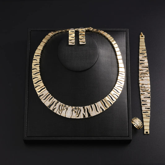 JRH Jewellery Woman Gold Electroplated 4Piece Jewelry SetNecklace Earrings Bracelets Rings Essential for Banquets Free Shippings