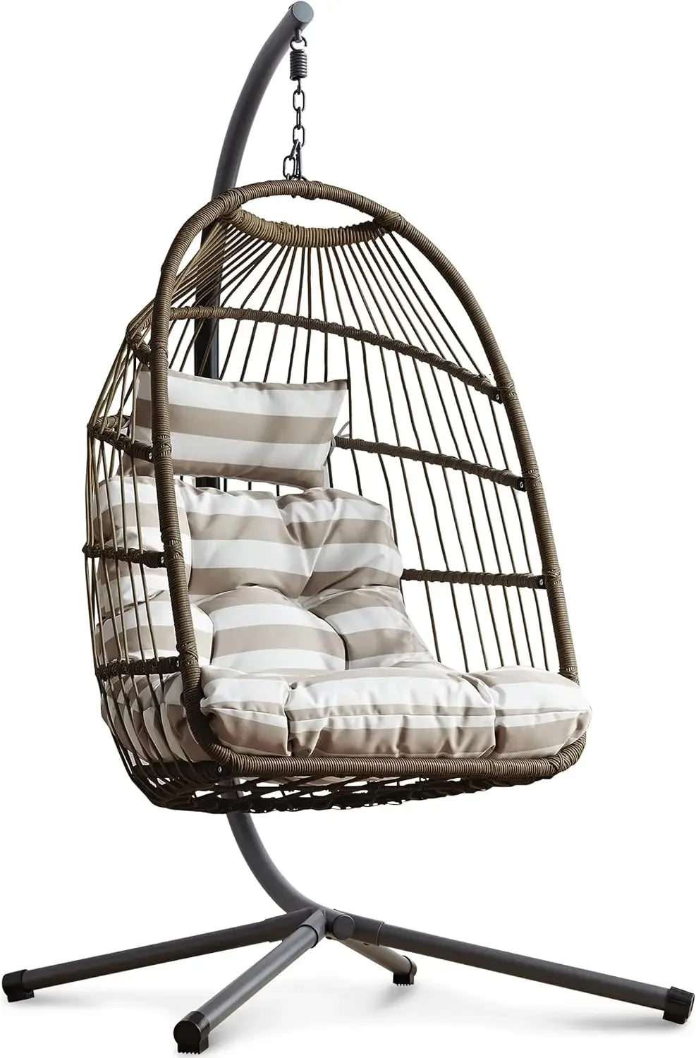 Egg Chair, Rattan Hanging with Cushion, Foldable Garden Patio Hammock Chair with Stand & Adjustable Height, Egg Chair