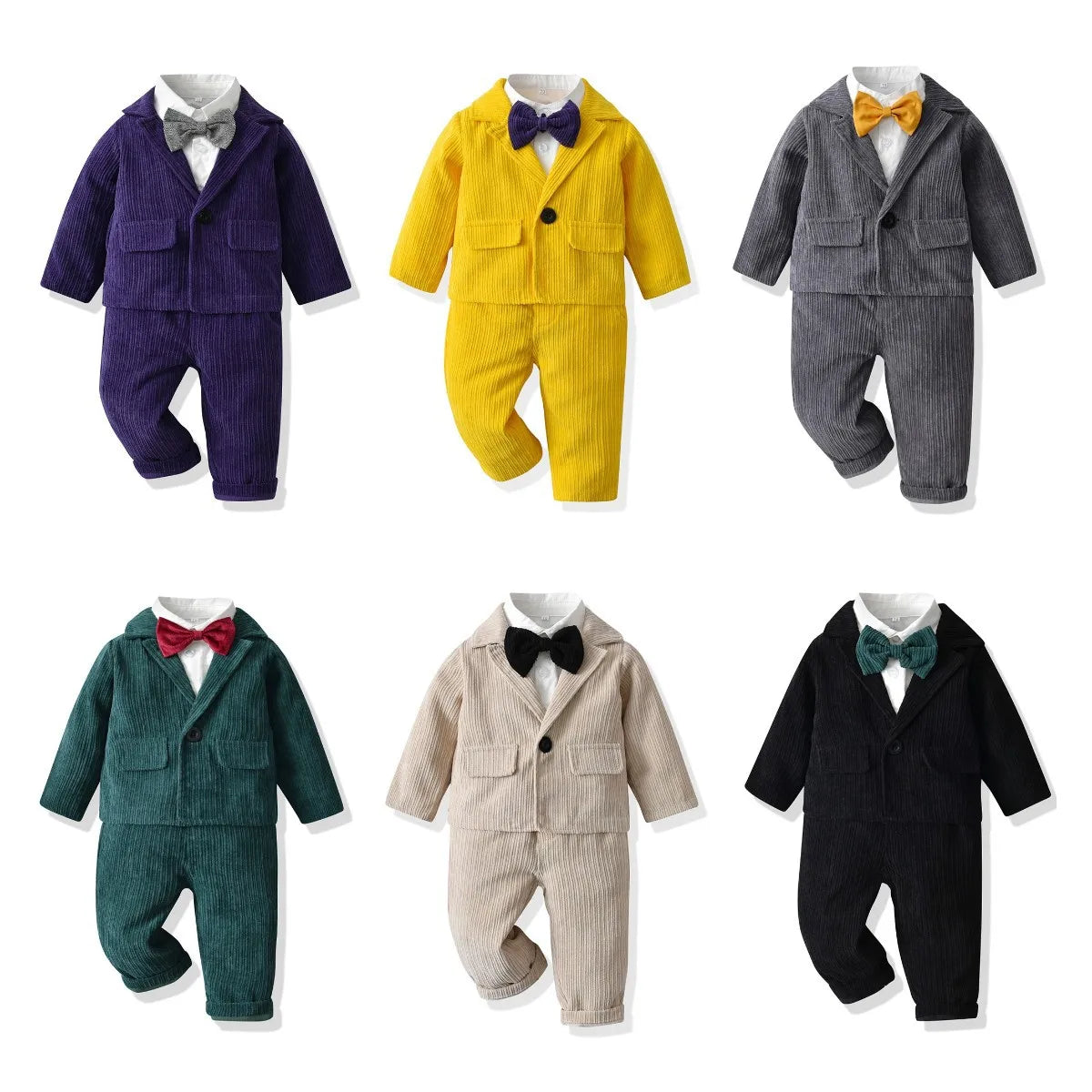 top and top New Fashion Boys Gentleman Clothing Set Long Sleeve White Bowtie Shirt+Jackets+Trousers 3PCS Outfits Wedding Party