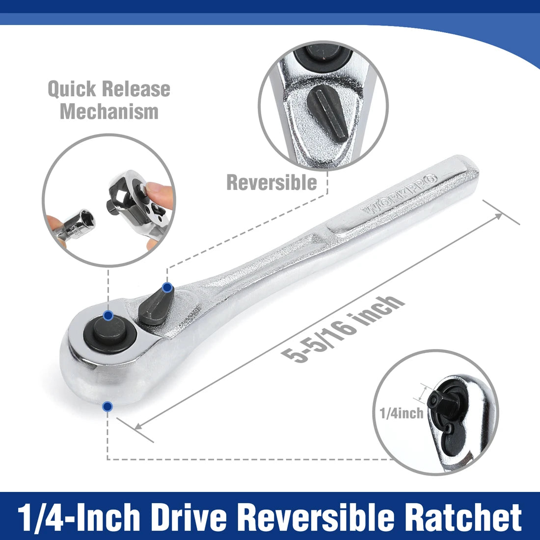WORKPRO 69PC 1/4" Ratchet Wrench and Screwdriver Bits Set Sockets Set Hex Torque Quick Release Ratchet Wrench Handle Repair Tool