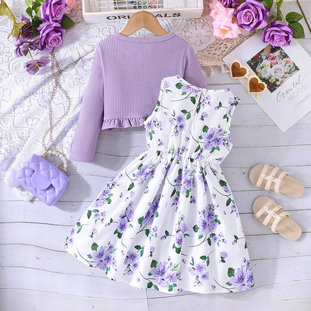 Kid Girl 2-8Years old Long Sleeve Coat Floral Princess Dresses Outfit Toddler Infant Clothing Set Fashion Kids Wear