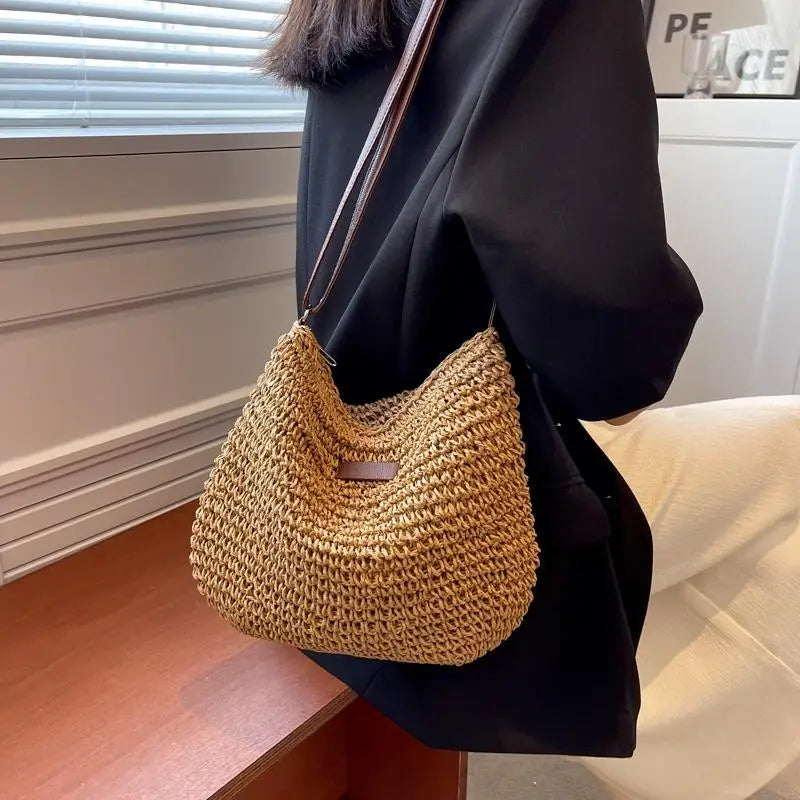 2025 Ladies Fashion Summer Straw Crossbody Bag Women Beach Holiday Shopping Woven Shoulder Handbag Messenger Purses For Bags