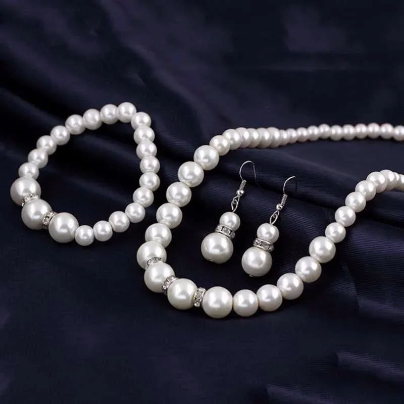 3pcs/set Faux Pearl Beaded Necklace & Bracelet & Earrings Set Jewelry Accessories