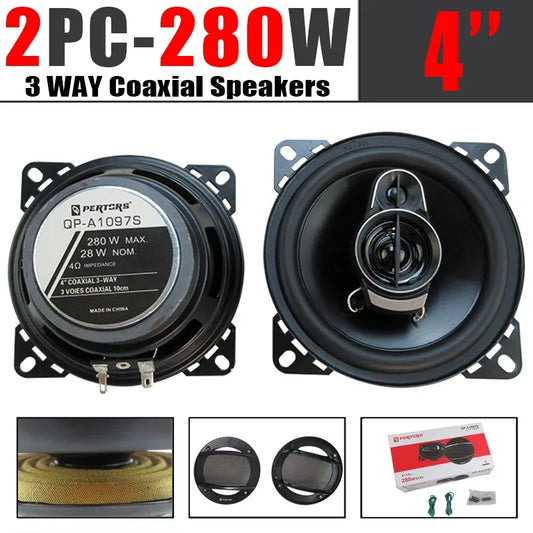 2pcs (2X280W) 560W Premium 4-Inch HiFi Car Speakers - HD Audio, 4.0 Surround, App Control, Universal Flush Mount