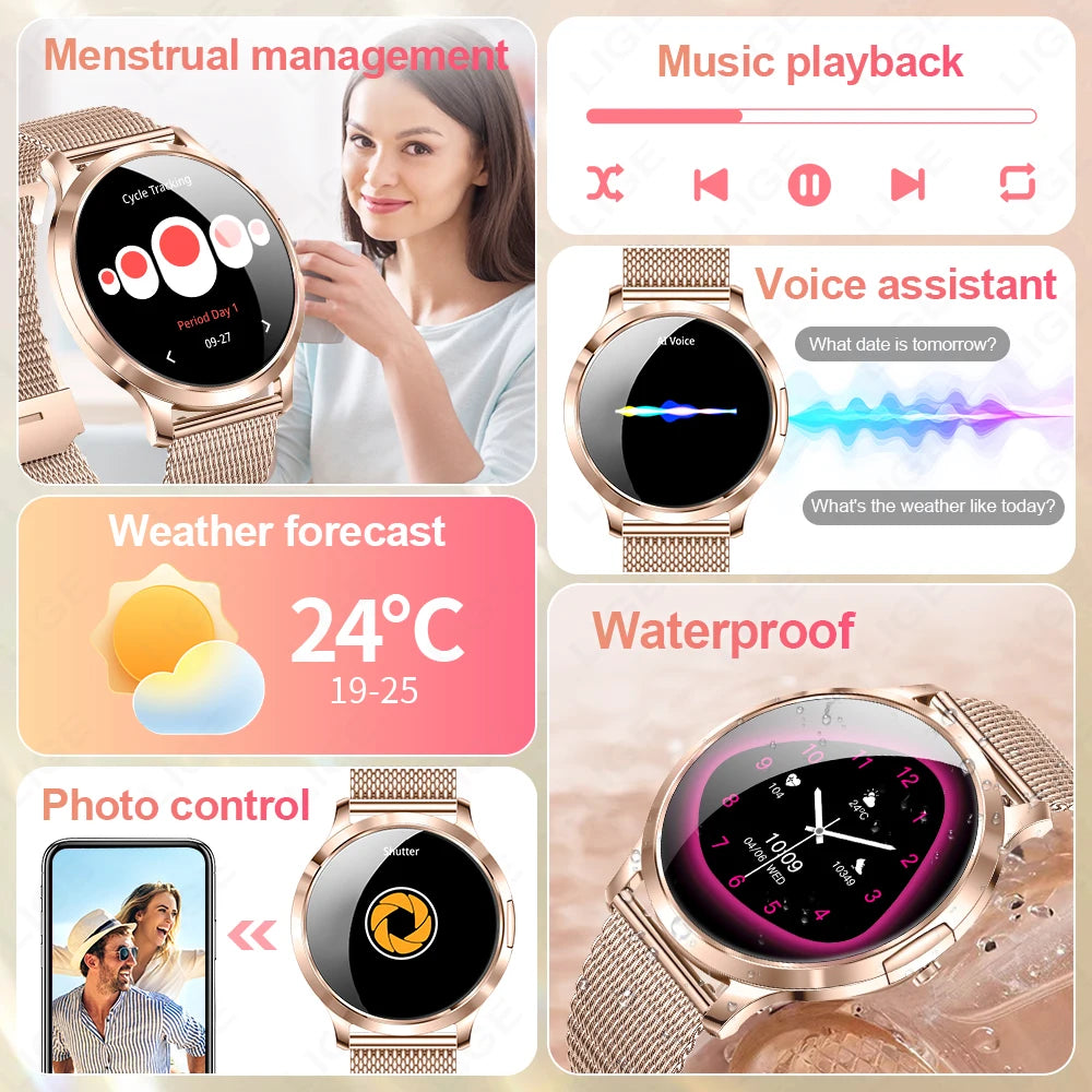 LIGE New Smart Watch Women Ultra-thin AMOLED HD Screen Sport Fitness Bracelet Custom Watch Face Bluetooth Call Luxury Smartwatch