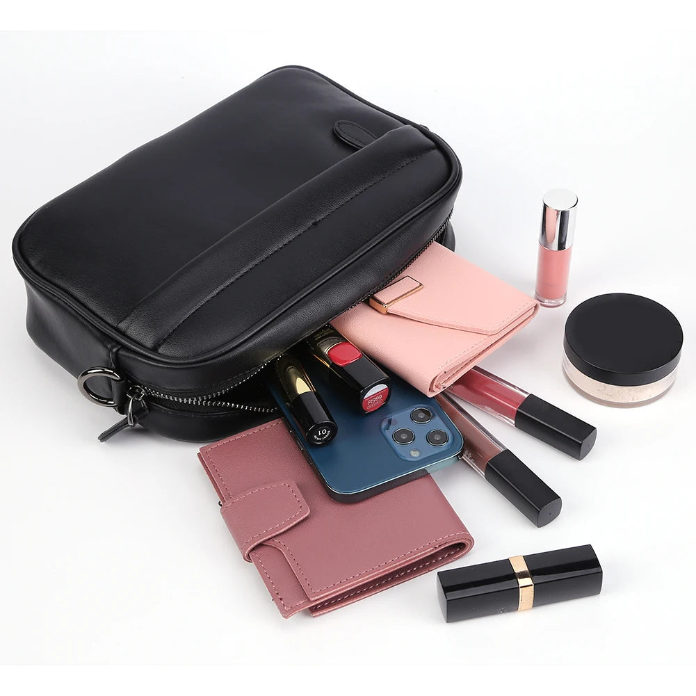 Leather Fashion Crossbody Bag Classic Pattern Casual Business Men Shoulder Crossbody Bag Wide Strap Small Square for Travel Work