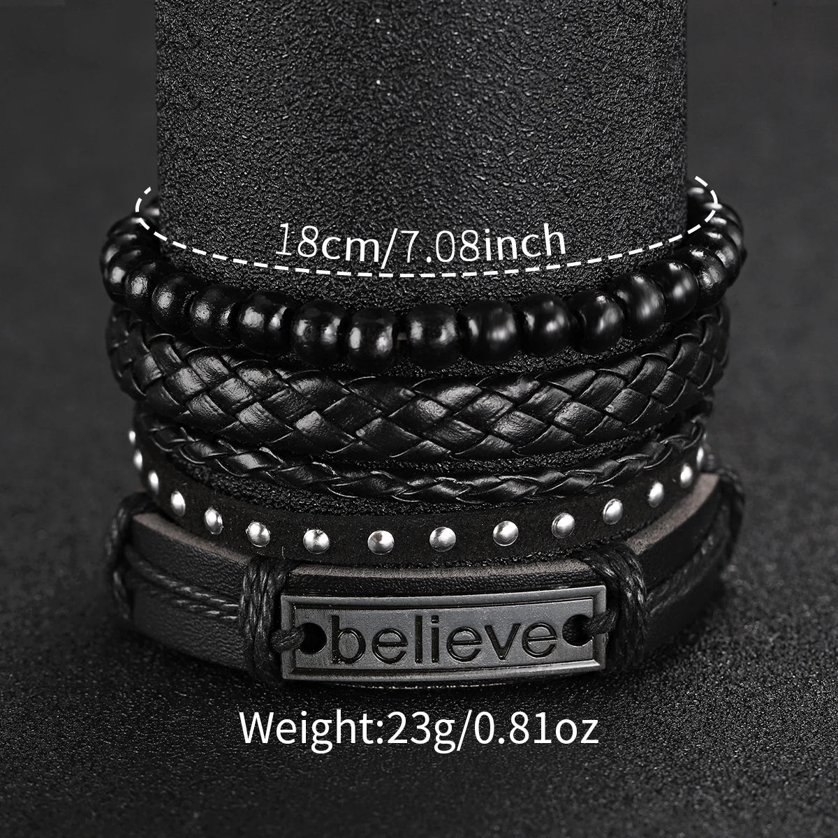 5PCS/Set Men's Business Watches Fashion Arabic Dial Leather Band Quartz Watch Bracelets Set（Without Box）
