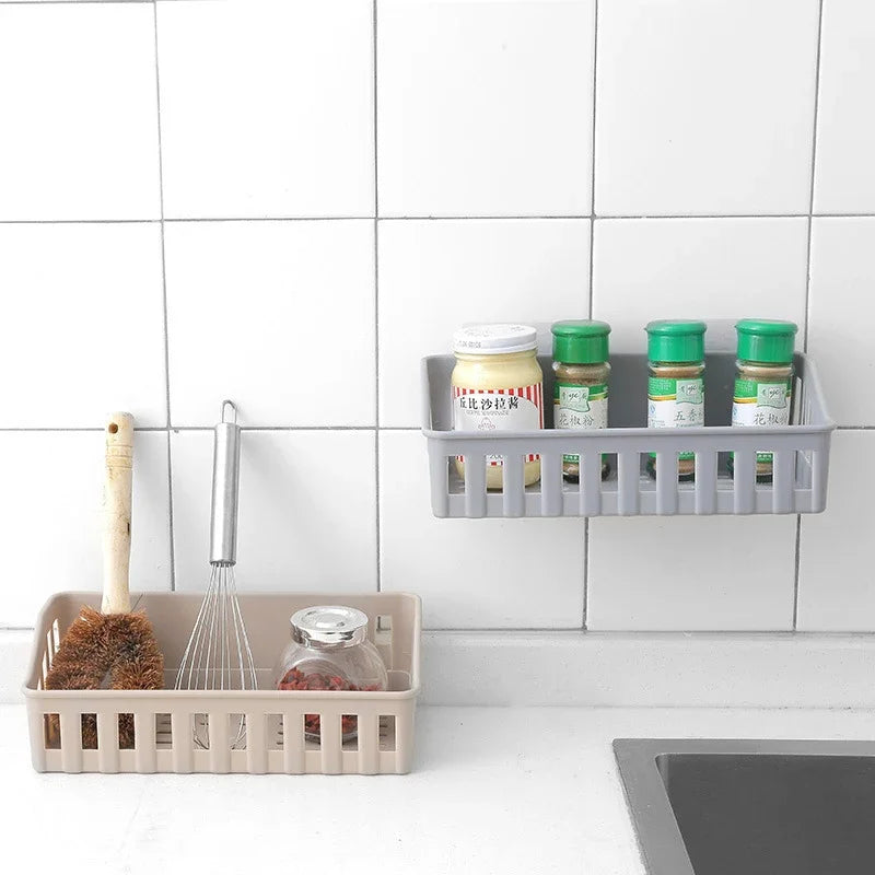 Bathroom Shelf Organizer No Drill Shower Organizer Wall Mounted Plastic Toilet Shampoo Rack Kitchen Bathroom Accessories