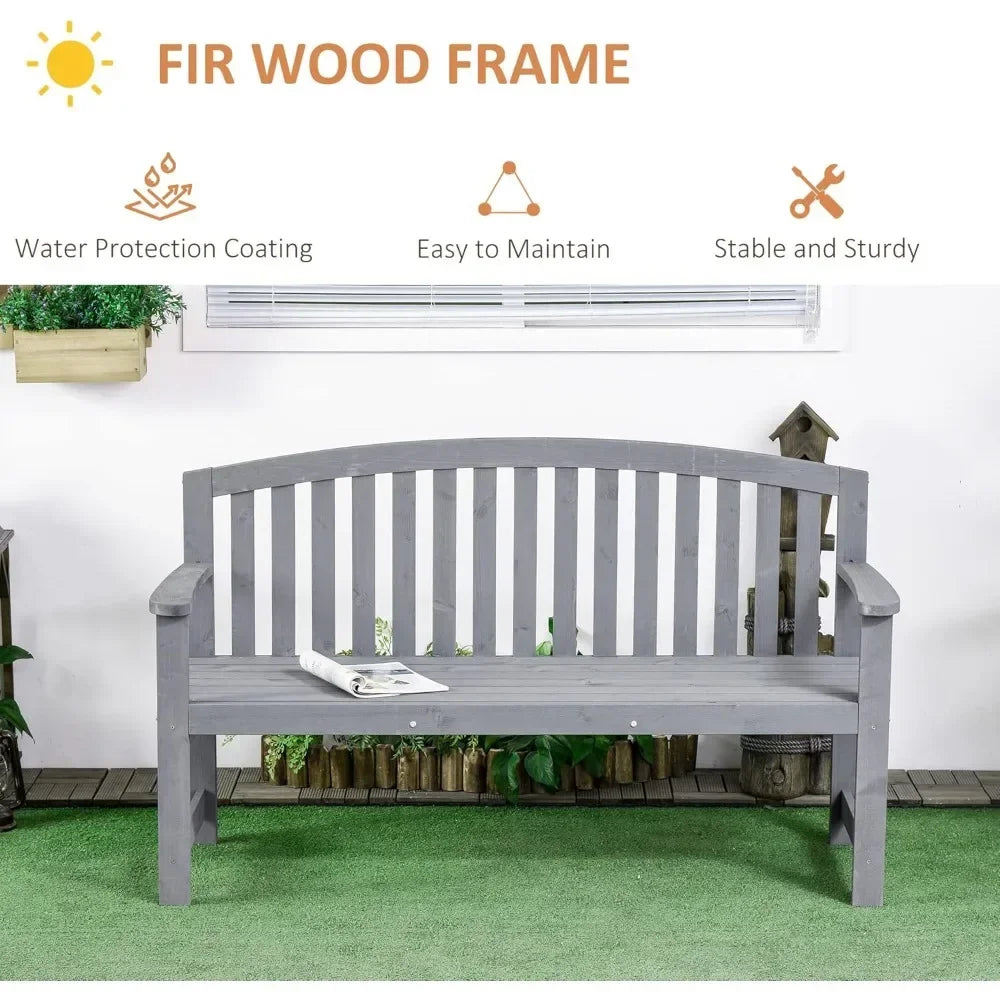 2 Seater Wooden Garden Bench with Armrest,  Outdoor Furniture Chair for Park, Balcony