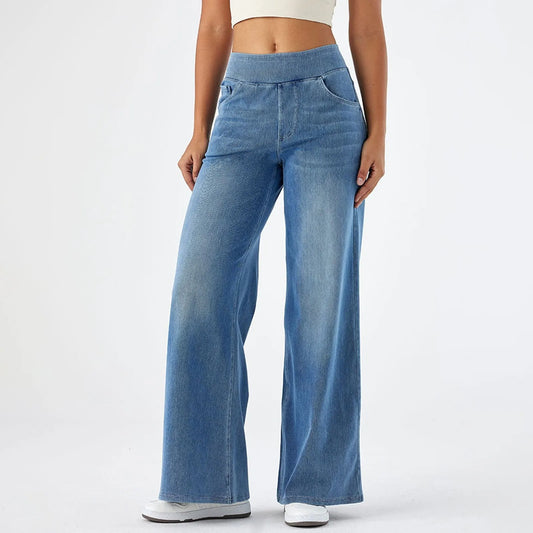 Women Baggy Jeans Streetwear High Waist Wide Leg Denim Pants Retro Elastic Waist Blue Loose Female Trousers