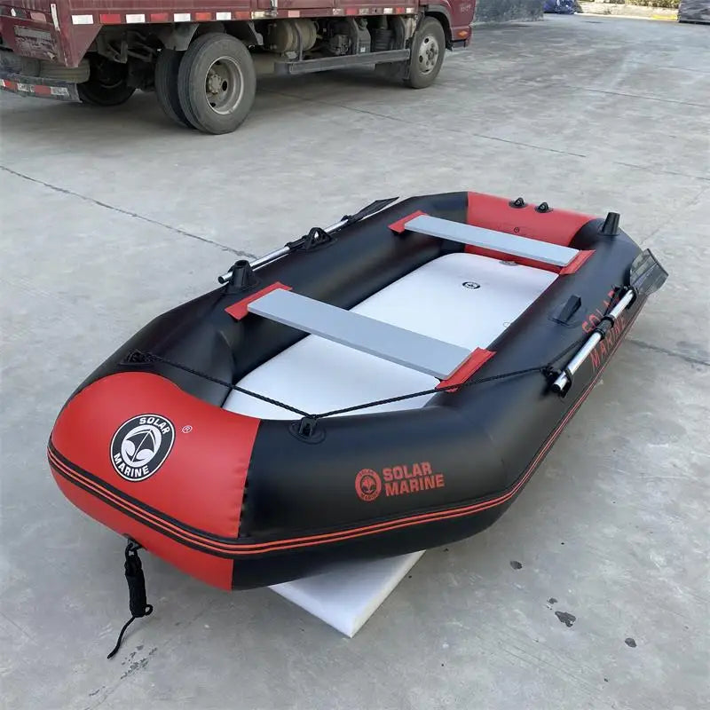 PVC Inflatable Fishing Boat for 4 Person, Rowing Kayak, 2.6m Canoe, Dinghy, Hovercraft, Air Deck Bottom