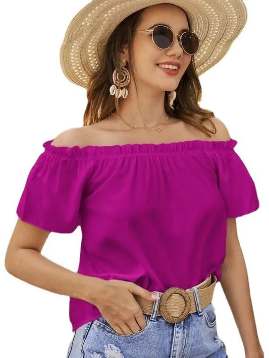 Women's Clothing 2025 Spring and Summer New Arrivals Holiday Style Off-shoulder Ruffled Shirts Women's Tops