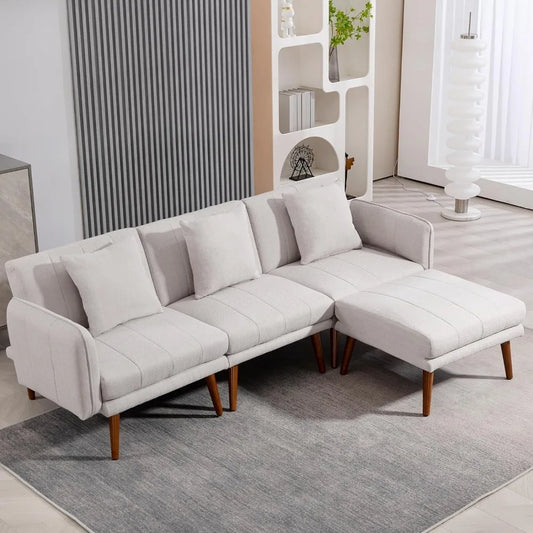 Sectional Couches Convertible Sofa Bed Comfy Sofa with Adjustable Armrest and Backrest for Living Room Bedroom Office Linen