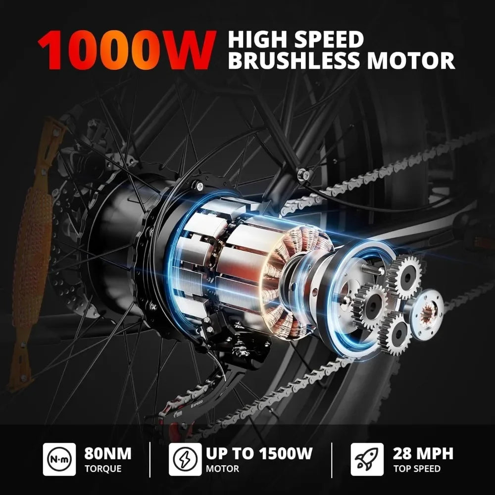 Electric Bike for Adults 1500W Electric Bicycle Battery Electric Bike 26" Fat Tire Mountain 32mph 7 Speed Gears Electric Bike