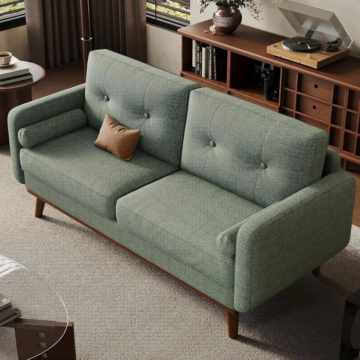 65"Sofa Mid Century Modern Couches for Living Room 2 Seater Deep Seat Couch Linen Upholstered Couch for Bedroom Office