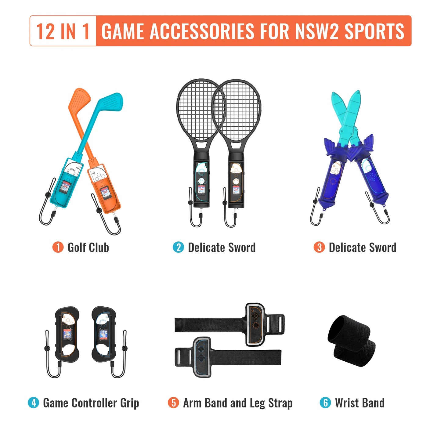 Sports Game Accessories For Switch 2 12 In 1 Tennis Racket Golf Club Leg Strap Sword Set for Switch Sports Games Sports Party