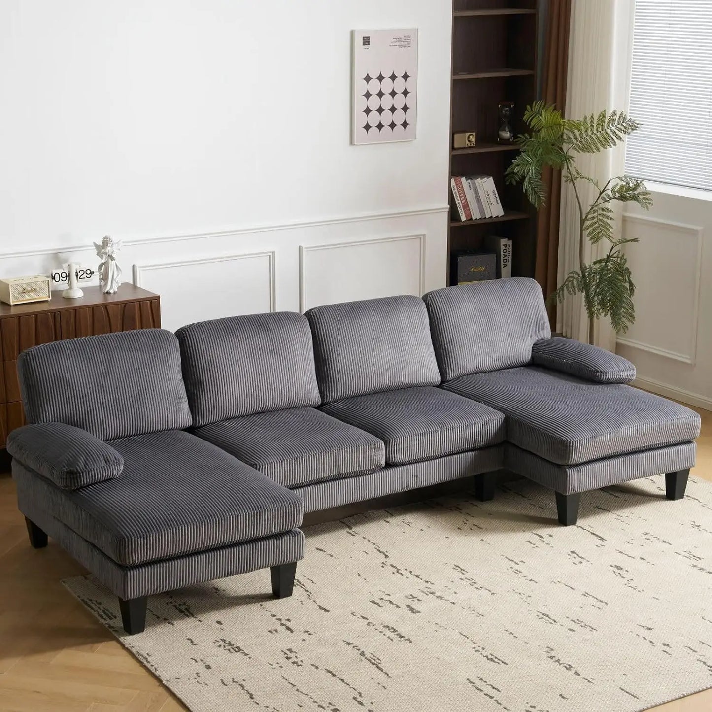 110" Sectional Couches for Living Room,U Shape Couch with Double Chaise, 4-Seat Sofa Set with Chenille Fabric for Home Furniture