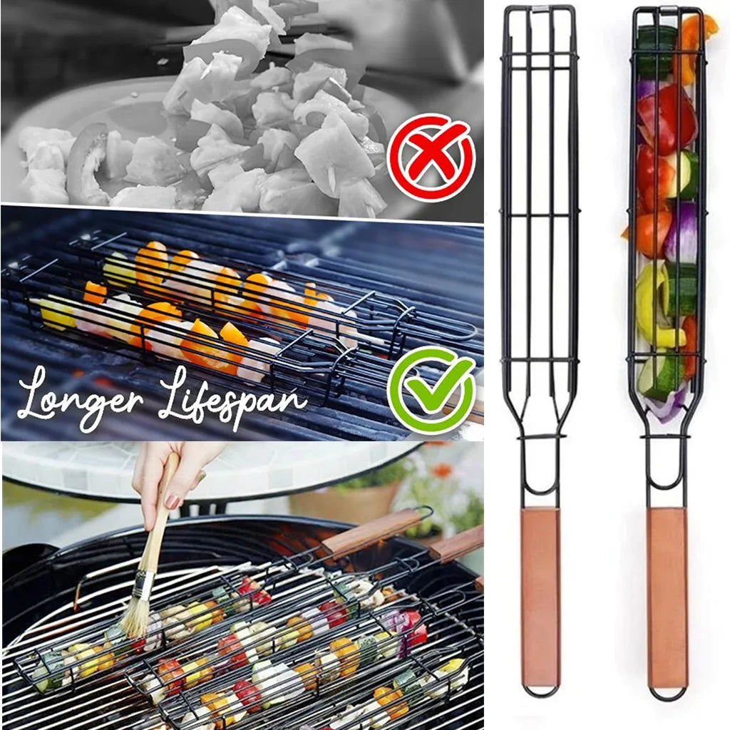 Portable Barbecue Grilling Basket Non-Stick BBQ Grill Mesh Outdoor Garden Picnic Cooking Tool Kitchen Accessories Meat Hamburger