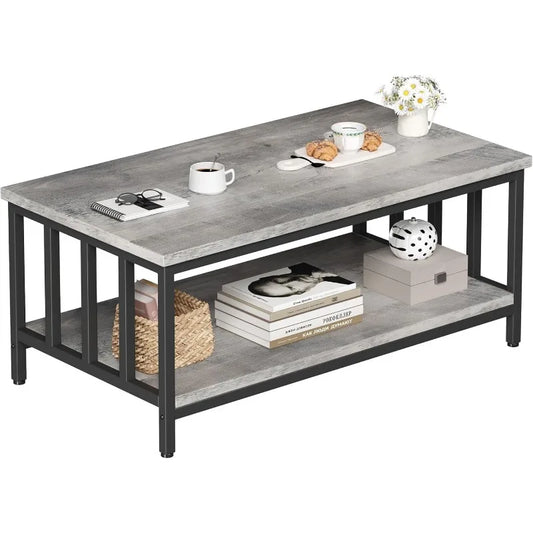 Coffee Table for Living Room with Slatted Sides Frame, Modern Farmhouse Living Room Table