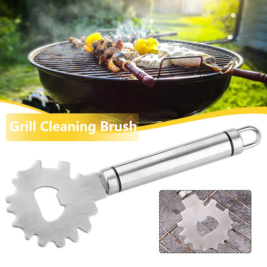 Stainless Steel Grill Cleaning Scraper Handheld BBQ Net Cleaner With Bottle Opener Kitchen Accessories For Barbecue Outdoor